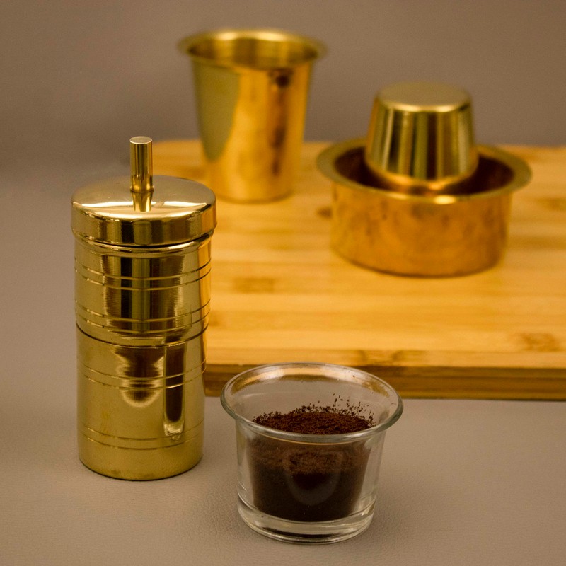 Spillbox Traditional Brass 100ml Filter Coffee Maker, Brass, South Indian
