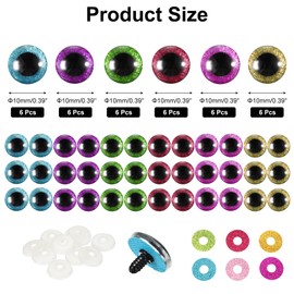 PATIKIL 10mm Flash Safety Eyes, 36 Pcs Doll Eyes Realistic Colorful Crocheting Safety Eyes for Decor Crochet Accessories Dolls Craft, 6 Colors