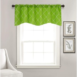 Boyouth Geometry Pattern Embroidered Semi Blackout Wavy Short Curtains Rod Pockets Green Valance for Kitchen 52x18 Inch