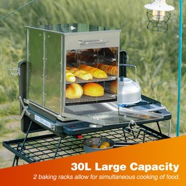 Lineslife Foldable Camping Oven with 2 Tier Grill, Portable 304 Stainless Steel Camping Stove with Thermometer for Use with Propane Stove and Wood Camping Stoves, Outdoor Cooking, Picnic