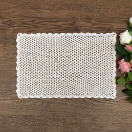 Hsvanyr Small White Crochet Cotton Tablecloth Doilies Table Cover Protector Rectangle Nightstand Dresser for Bedroom 12X17inch