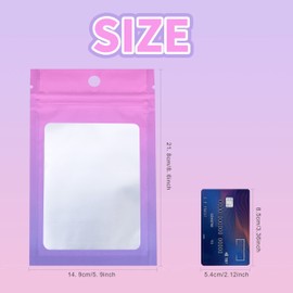 XFXIA 100 Pieces Mylar Bags, Resealable Smell Proof Bags with Zipper and Clear Window, Flat Aluminum Foil Pouch Bag Airtight Zipper Baggies for Candy, Food, Eyelash, Lip Gloss Packaging |flat|cute|(Gradient Purple, 5.9×8.6 inches)