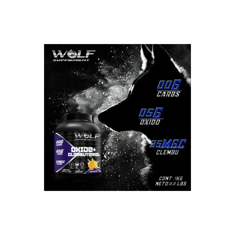 Óxido Nítrico + Clembuterol Wolf Suplements 1kg Pre Entreno