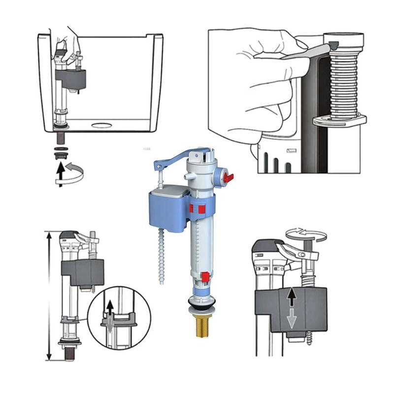 Double Flush Valve with Cable, Universal Cistern Filling Valve, Drain