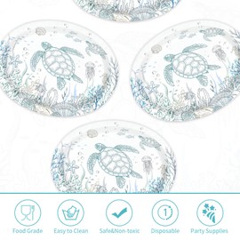 50Pcs Coastal Turtle Ocean Green Large Oval Paper Plate 12 x 10 Inch