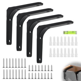 4PCS Shelf Bracket with Screws 4 Inch Heavy Duty L Shape Right Angle Corner Brace Bracket for Shelves L Bracket Wall Mounted Shelf Support for Floating Shelves, Bookshelf Wall and Garden Shelf