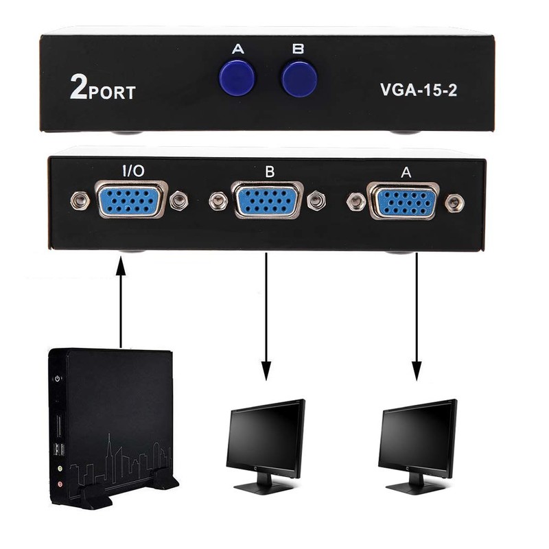 Switch Video Selector Switch Box, 2 in 1 Out VGA