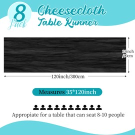 8 Pack Black Cheesecloth Table Runners 35x120 Inch Gauze Table Runner Cheese Cloth 10FT Black Table Runner Rustic Sheer Runner for Wedding Baby Shower Birthday Party Table Decor