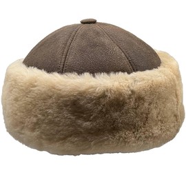 Winter Leather Hat Shearling Sheepskin Fur Beanie Hat (US, Alpha, Large, Brown/Ivory)