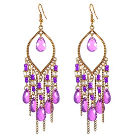 HJZHII 2 Pcs Purple Earrings for Women, Lilac Earring Native American Earring Tassel Dangle Earrings Beaded Tassel Chandelier Retro Ear Hook Pendant Hooks for Parties Weddings Festivals Women Gifts