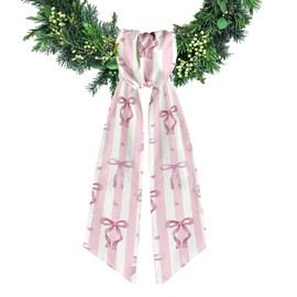 Ftuuo Pink White Stripe Wreaths Sash for Front Door Coquette Wreath Satin Sash Garland Ribbon Accessories for Wreath Yard Doorway Indoor Outdoor Bridal Shower Home Decor,5.1 x 54.3