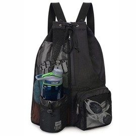 Drawstring Gym Bags with Zipper Pocket Swimming Drawstring Bag Backpack with Wet Pockets Beach Storage Backpacks Folding Into Pouch Mesh Swim Equipment Beach Bag for Swimming Gym and Workout Gear