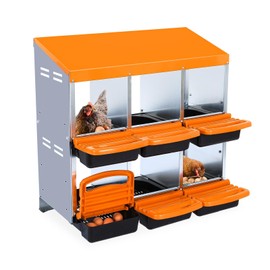 6 Hole Chicken Nesting Box, Roll-Away Egg Collection System with Ventilation Holes，Rustproof Plastic Tray & Keyhole Mounting, Chicken Laying Box for Hen & Duck, Orange