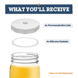 White Pattern Mason Jar Fermentation Lids - Turns Your Jar Into A Fermentation Vessel - Lid With Hole & Grommet For Airlock - Fits Wide Mouth Mason Jars - AIRLOCKS SOLD SEPARATELY.