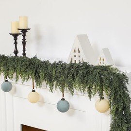 Jutom Christmas Cedar Garland - Dual Green Realistic Cedar Pine Needles Garland Artificial Decoration for Table, Mantel, Wall - Home Winter Holiday Party Decor (2, 9 ft)