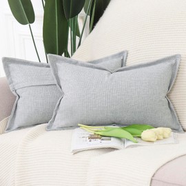 Madizz Set of 2 Linen Cushion Covers with Wide Edge, Soft Decorative Cushion Covers for Sofa, Bedroom, Cushion Cover, Grey Purple, 40 x 80 cm, Rectangular