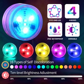 ALED LIGHT Underwater Lights, Mini Light, RGB Multi Coloured Pond Lighting, Waterproof Tea Lights, Multicoloured, Christmas Decoration for Aquarium, Vase, Bathtub, Pool, House, Pack of 12