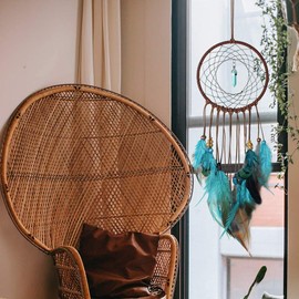 Dremisland Forest Turquoise Dream Catchers - Handmade Exquisite Feather Beaded Dreamcatcher for Kids/Cars/Bedroom - Indians Traditional Art Wall Hanging Home Decoration (Blue and Brown)