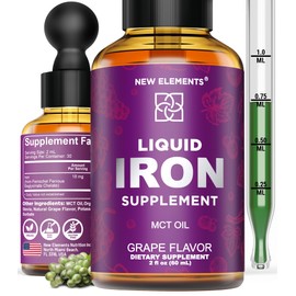 Iron Supplement for Women & Men Free Blood Builder, Iron Vitamin for Anemia | Liquid Iron Drops for Adults with MCT Oil, Natural Grape Flavor, Faster Absorption & Immune Support (2 Fl Oz)