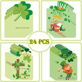 24 Sets Greetings St. Patrick's Day Greeting Cards with Envelopes - 4 x 6 Inch Assorted Irish St Patrick's Elements Shaped Cards Shamrock St Patrick's Day Cards For Kids, Teens Jesus Spring Party