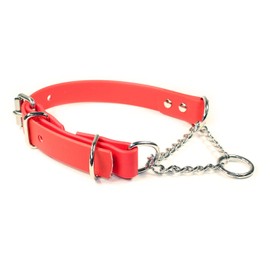 Adjustable Waterproof Martingale Half-Check Stainless Steel Chain Training Dog Collar (XL: 22"-26", Red)