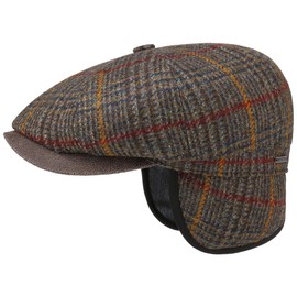 Stetson Hatteras Minto Flat Cap - Peaked Cap with Checked Pattern - Wool Cap with Ear Flaps - Made in Germany - Men - Autumn/Winter, brown-mottled, S