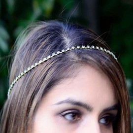 Inilbran Boho Cz Tennis Kette Kopfschmuck Vintage Funkelnde Kopfkette Gold Kristall Stirnband Stirnband Kostüm Haarzubehör Schmuck Für Frauen