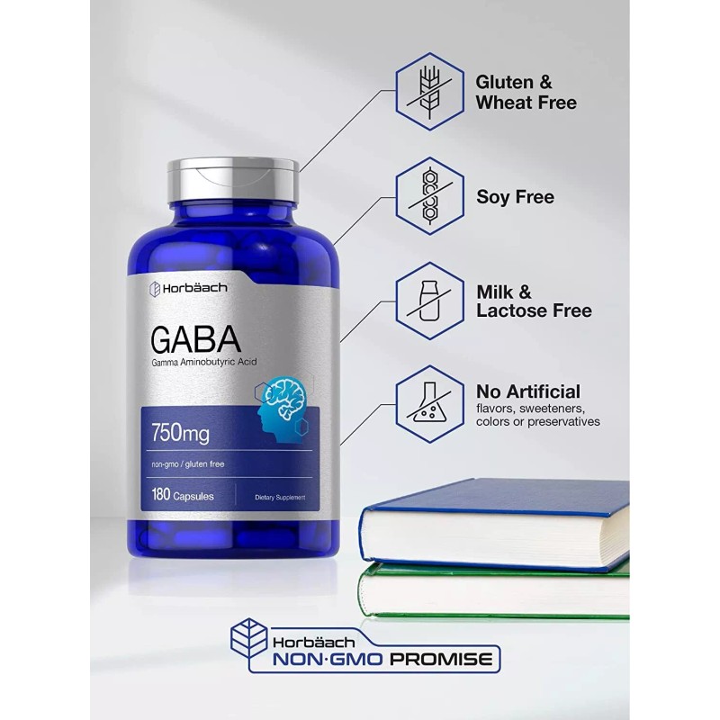 Horbäach GABA 750mg | 180 Capsules | Gamma Aminobutyric Acid