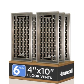 Howeall 4x10 Inches 6 Pack Heavy Duty Walkable Floor Register - Easy Adjust Air Supply Lever Decorative Floor Vent Covers, Boston Design Vent Covers for Home - Antique Brass