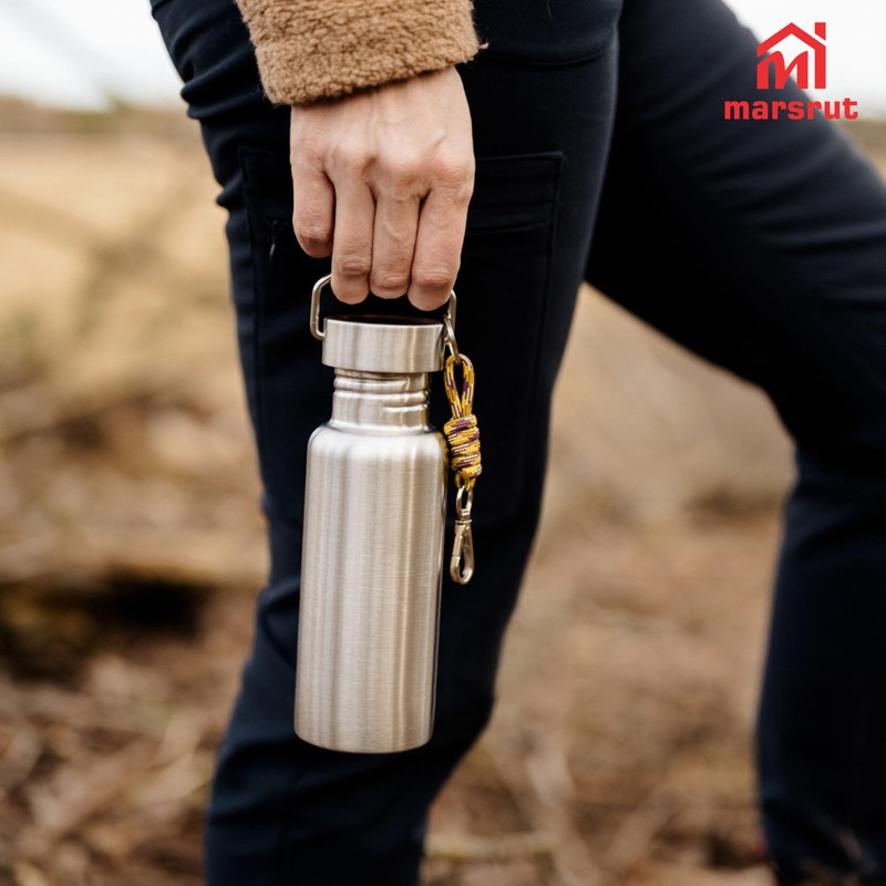 Uninsulated Stainless Steel Water Bottle, Single Wall, with Carrying Loop,