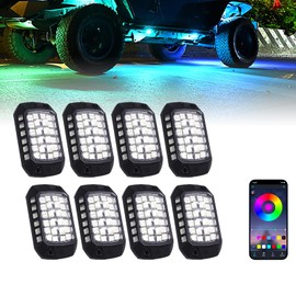 RGB Rock Lights for Trucks, 8 Pods 36 LEDs SMD Chips LED Underglow Neon Light Kits with APP Control, Waterproof Multicolor Wheel Well Glow Lights for Off Road Cars Jeep SUV UTV ATV RZR Golf Cart