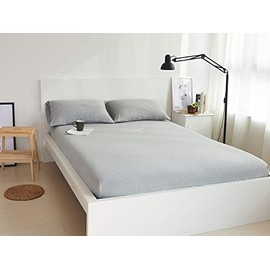 Household 100% Cotton Jersey Knit Fitted Sheet Set 3 Piece, King Fitted Sheet and 2 Pillow Casesï¼ Grey Kingï¼