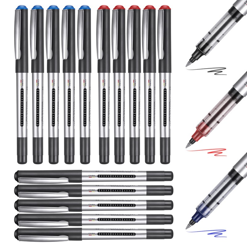 15 Pack Rollerball Pens, 0.5mm Liquid Ink Pens Gel Ink