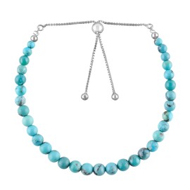 Natural Turquoise Gemstone Beads Bolo Bracelet, Adjustable Slider Chain, Energy Stones, Chakra Healing Crystals, Silver Plated, Gift for Women, Birthstone, Gemstones Jewelry,10 inch