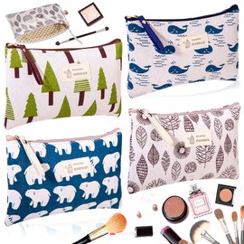 dcas Pack of 4 Canvas Cosmetic Bags, Portable Printed Make Up Bag, Multifunctional Makeup Bag, Travel Cosmetic Bag Made of Canvas, Small Makeup Bag, for Travel, Holidays and Everyday Use (22 x 14 cm),