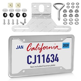 Oyviny Trailer License Plate Bracket Holder & Universal License Plate Frame Kit Silver, RV Truck Boat Trailer 4 Holes Stainless Steel Car Tag Frame Cover Aluminum License Plate Light Bracket