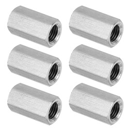 PATIKIL M10 x 1.25-Pitch 304 Stainless Steel Hex Coupling Nuts, 6Pcs 25mm/ 1" Length Fully Threaded Rod Coupling Nut Studding Connector Fasteners, Silver Tone