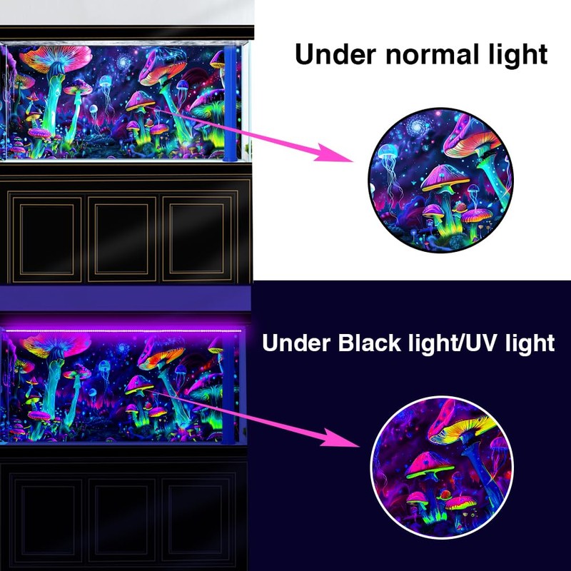 Dtekoj 48X18IN Blacklight Aquarium Background UV Reactive Mushroom Background Starry