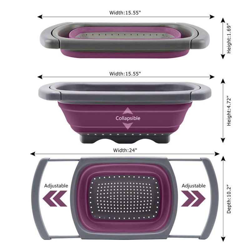 Purple Collapsible Silicone Kitchen Colander/Strainer