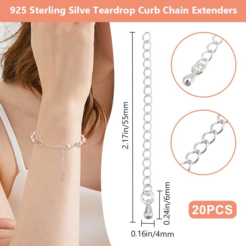 Beebeecraft 1 Box 20Pcs Bracelet Extender Chains Bulk 925 Sterling