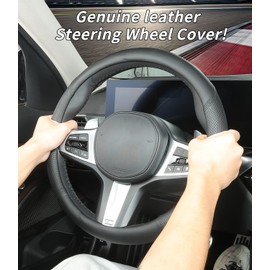 Custom-Fit for GMC Steering Wheel Cover, Genuine Leather Steering Wheel Cover, Non-Slip, Breathable, for GMC Accessories (Black (Black line), for GMC)