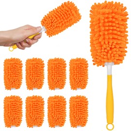 Microfiber Duster for Cleaning - 1 Handle & 8 Washable Refills, 360° Dust Cleaner for Home, Furniture, Ceiling Fans, Cobwebs – Dry & Wet Use, Eco-Friendly Alternative to Disposable Dusters