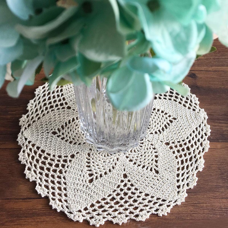 Beige 11 Inch Round 100% HANDMADE Crochet Lace Placemats Doilies