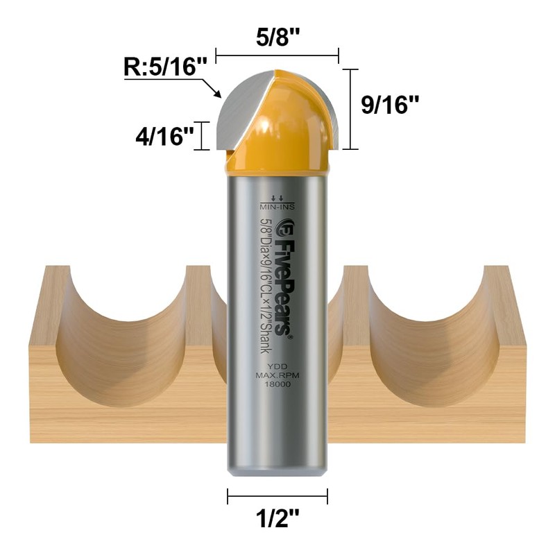 Fivepears Core Box Router Bit with 1/2 inch Shank 5/8