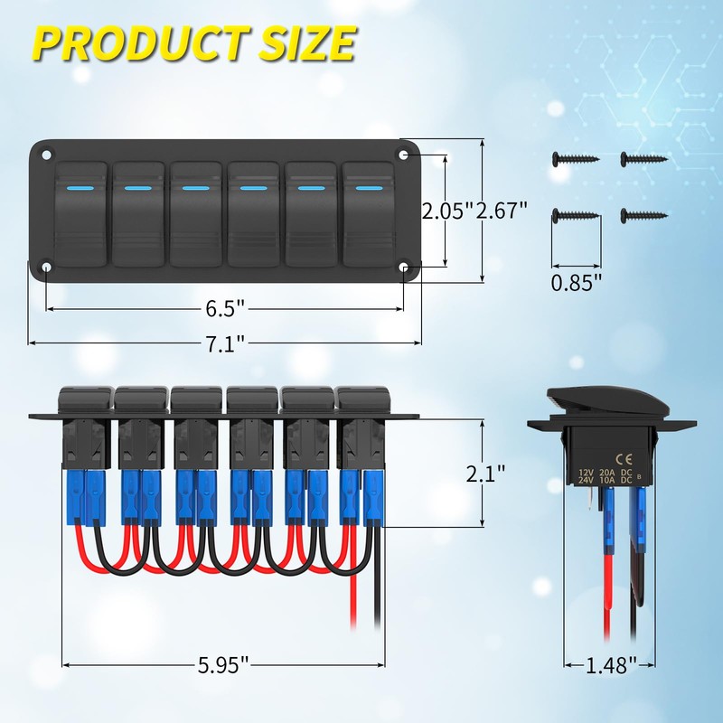Joinfworld 6 Gang Rocker Switch Panel 12V Marine Boat Switch