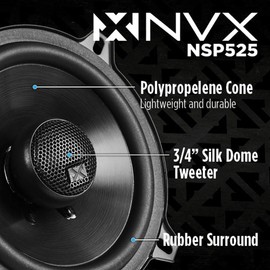 NVX NSP525 5.25" Car Speakers, 480W Max, 160W RMS, 2-Way Coaxial w/Silk Dome Tweeters & Built-in X-Overs, Easy to Install in Cars/Trucks/Doors (Pair)