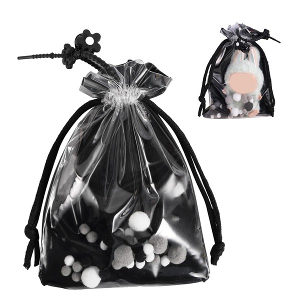 Tinoaly Clear Doll Display Bag, Portable Protective Case with Pom