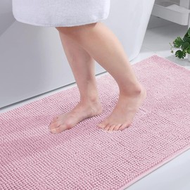 Homaxy Chenille Bathroom Rug, Non-Slip Bath Mat, Washable Bath Mat, Soft Bath Mat, Absorbent Shower Mat for Bathroom - 40 x 60 cm, Pink