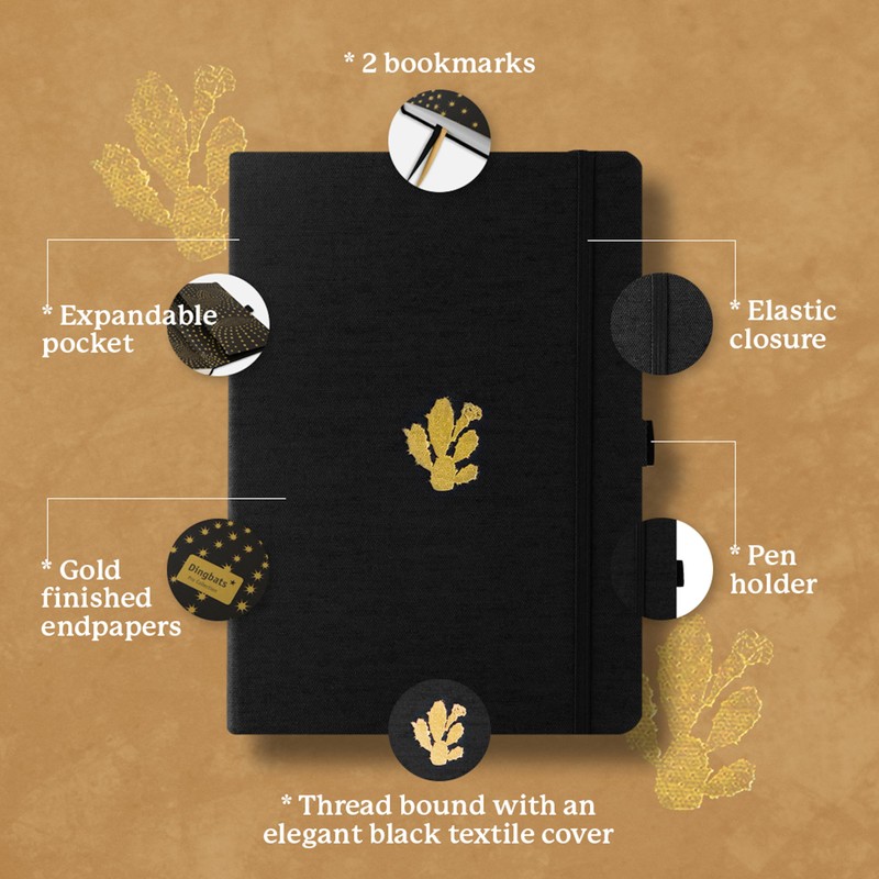 Dingbats* - Pro B5 Lined Large Notebook - Black Textile