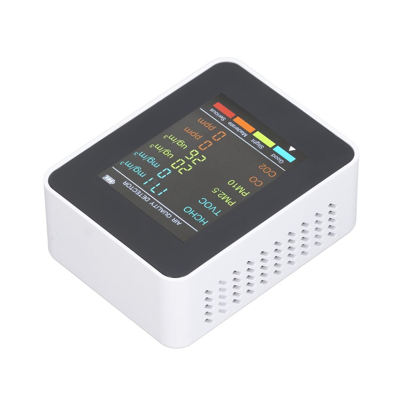 CO2 Detector, CO2-TVOC-HCHO-PM2.5-PM10 Sensor Meter with Backlit LCD Screen, Temperature